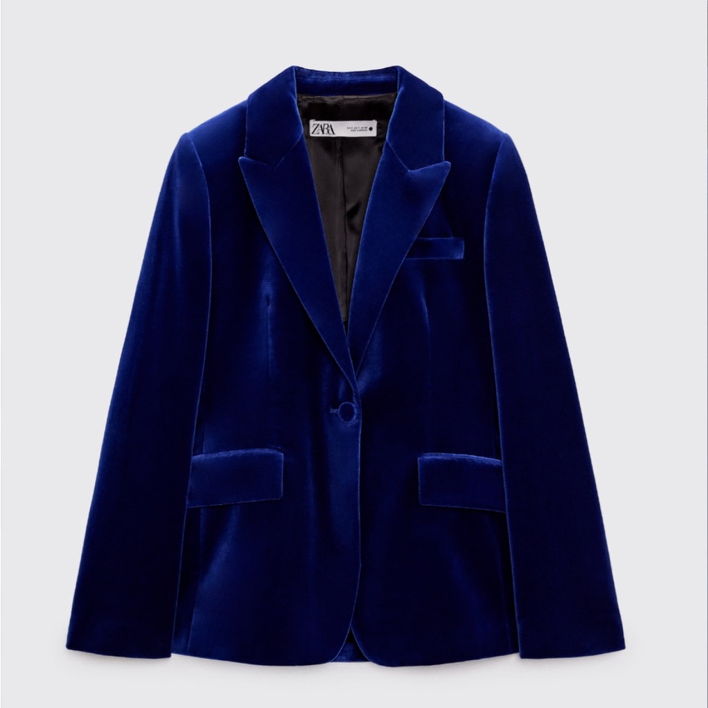 Zara Women's Royal Blue Velvet Blazer